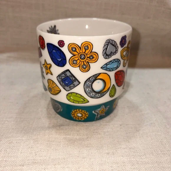 Brighton Mug Gemstone Enamel Design White Teal Coffee Cup - Picture 2 of 8